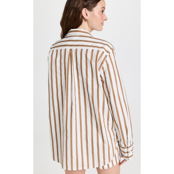 NWT Mikoh Rotuma Button Down Long Sleeve Shirt Size XS / S, Cream & Camel Stripe - Picture 5 of 13